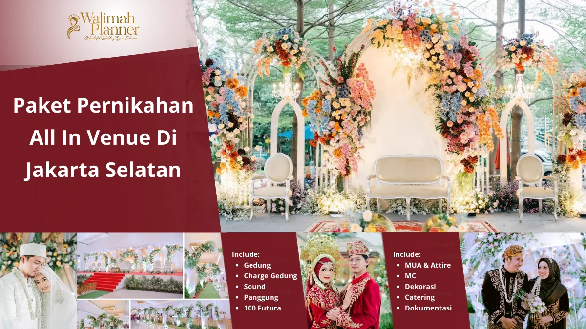 All In Venue Di Jakarta Selatan Paket All In Venue Di Jakarta Selatan Include: Gedung, Charge Gedung, Sound, Panggung, 100 Futura, MUA & Attire, MC, Dekorasi, Catering & Dokumentasi